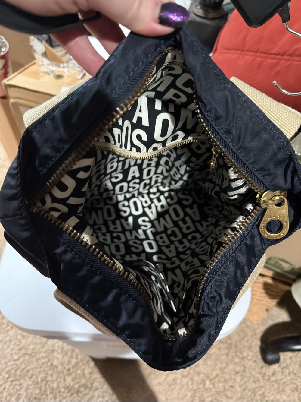 Marc by Marc Jacobs Navy Graphic Tote Bag with Beige Handles - Picture 8 of 8